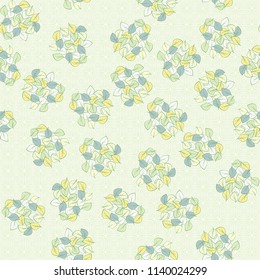 A seamless pattern consisting of heaps of fallen leaves located on a texture background consisting of deformed, smoothed, concentric squares.
