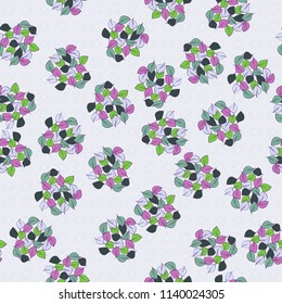 A seamless pattern consisting of heaps of fallen leaves located on a texture background consisting of deformed, smoothed, concentric squares.