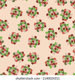A seamless pattern consisting of heaps of fallen leaves located on a texture background consisting of distorted double squares.