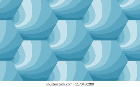 A seamless pattern consisting of hexagons divided into multi-colored areas. Colors of the winter landscape.