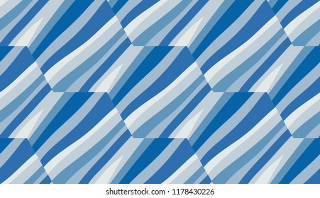 A seamless pattern consisting of hexagons divided into multi-colored areas. Colors of the winter landscape.