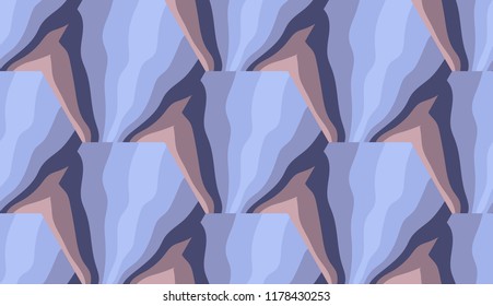 A seamless pattern consisting of hexagons divided into multi-colored areas. Colors of the winter landscape.