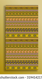 Seamless pattern consisting of Indian patterns, with a yellow background. Vector illustration. Print on textiles, ceramics, wallpaper.