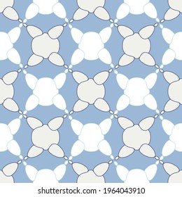 Seamless pattern consisting of inflated abstract shapes. Blue, gray, white.