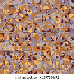 Seamless pattern consisting of intersections of circles, squares and triangles. Optimal colors for interiors.