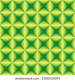 Seamless pattern consisting of layered flower petal shapes in green and yellow. Suitable for textile designs, tiles, wallpapers, wraps, backgrounds, etc.