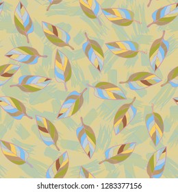 Seamless pattern consisting of motley leaves. Colors of the spring landscape. 
Background consisting of stripes and brush strokes. Just for editing.