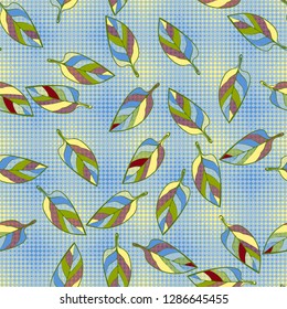 Seamless pattern consisting of motley leaves. Colors of the spring landscape.
Background consisting of small diamond-shaped elements. Easy to edit.