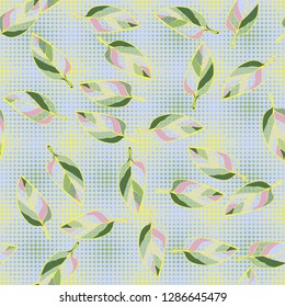 Seamless pattern consisting of motley leaves. Colors of the spring landscape.
Background consisting of small diamond-shaped elements. Easy to edit.