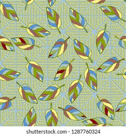Seamless pattern consisting of motley leaves. Colors of the spring landscape.
Background consisting of wavy lines. Easy to edit.
