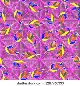 Seamless pattern consisting of motley leaves. Colors of the spring landscape.
Background consisting of wavy lines. Easy to edit.
