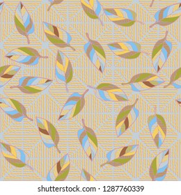 Seamless pattern consisting of motley leaves. Colors of the spring landscape.
Background consisting of wavy lines. Easy to edit.