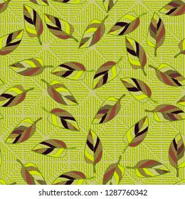 Seamless pattern consisting of motley leaves. Colors of the spring landscape.
Background consisting of wavy lines. Easy to edit.