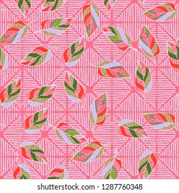 Seamless pattern consisting of motley leaves. Colors of the spring landscape.
Background consisting of wavy lines. Easy to edit.