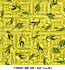 Seamless pattern consisting of motley leaves. Colors of the spring landscape.
Background consisting of wavy lines. Easy to edit.