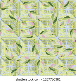 Seamless pattern consisting of motley leaves. Colors of the spring landscape.
Background consisting of wavy lines. Easy to edit.