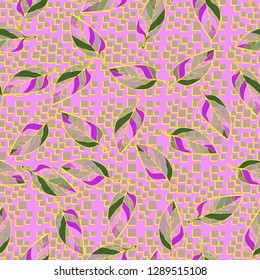 Seamless pattern consisting of motley leaves. Colors of the spring landscape.
The background consists of a placer of pseudoconvex squares. Easy to edit.
