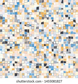 Seamless pattern consisting of multi-colored obliquely cut squares with a stroke. Unusual fashionable camouflage.
