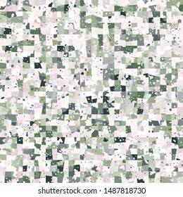 Seamless pattern consisting of multi-colored obliquely cut squares covered with blots. Unusual fashionable camouflage.