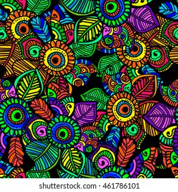 seamless pattern consisting of multicolored tribal elements mehndi