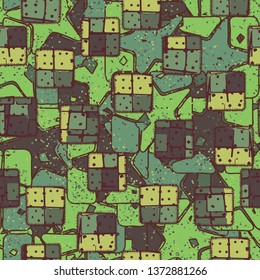 A seamless pattern consisting of painted coarse-colored sewn patches, with a background texture.