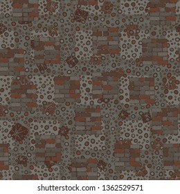 A seamless pattern consisting of painted roughly square brick walls, with a background texture.