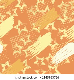 A seamless pattern consisting of paintings painted with spots, greasy streaks and a background of five-pointed stars.