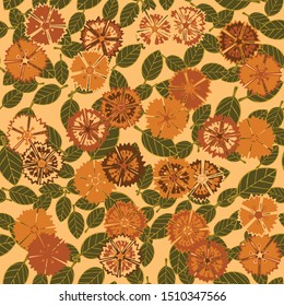 Seamless pattern consisting of pairs of carnations and leaves.