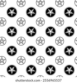 Seamless pattern consisting of round pentagrams and stars