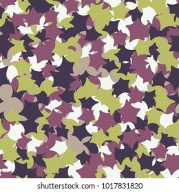 A seamless pattern consisting of rounded five-pointed stars of different colors. Fashionable camouflage.
