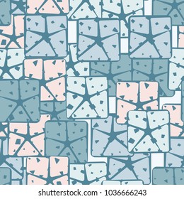 A seamless pattern consisting of rounded squares broken by a five-pointed star. Dandy camouflage.