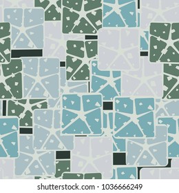A seamless pattern consisting of rounded squares broken by a five-pointed star. Dandy camouflage.