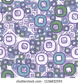 A seamless pattern consisting of smoothed squares with a hole, located on the background of a waffle texture.