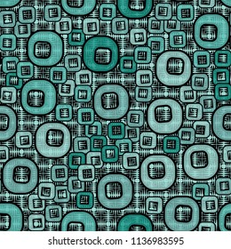 A seamless pattern consisting of smoothed squares with a hole that is located against a background of mutually perpendicular wedge-shaped strokes.