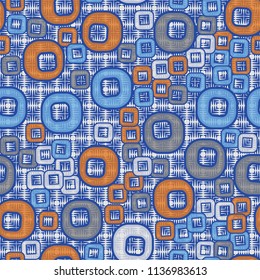 A seamless pattern consisting of smoothed squares with a hole that is located against a background of mutually perpendicular wedge-shaped strokes.