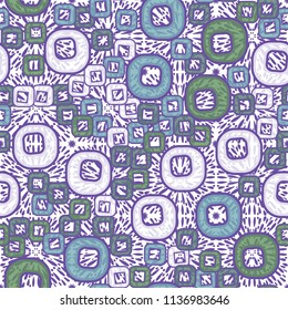 A seamless pattern consisting of smoothed squares with a hole that is located on the background of explosions of liquid.