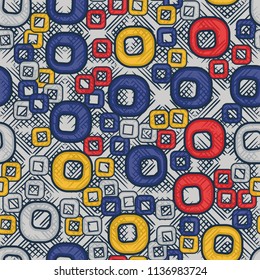 A seamless pattern consisting of smoothed squares with a hole, located on the background of a waffle texture.