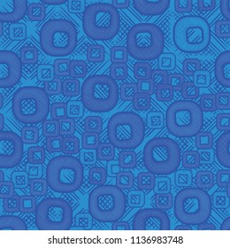 A seamless pattern consisting of smoothed squares with a hole, located on the background of a waffle texture.