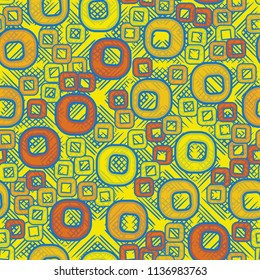 A seamless pattern consisting of smoothed squares with a hole, located on the background of a waffle texture.