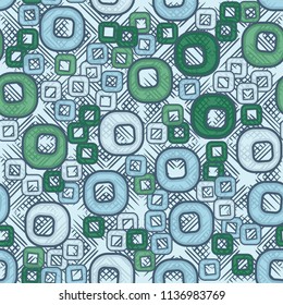 A seamless pattern consisting of smoothed squares with a hole, located on the background of a waffle texture.