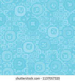 A seamless pattern consisting of smoothed squares with a hole that is located against the background of a space filled with wedge-shaped strokes that form rhombuses.