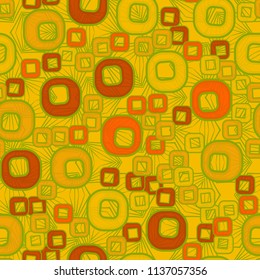A seamless pattern consisting of smoothed squares with a hole, located on a texture background composed of angular elements with a three-sided symmetry.