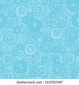 A seamless pattern consisting of smoothed squares with a hole, located on a texture background composed of colors inscribed in a square.