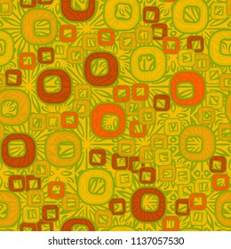 A seamless pattern consisting of smoothed squares with a hole, located on a texture background composed of colors inscribed in a square.