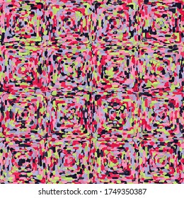 Seamless pattern consisting of squares made with short thick multi-colored brush strokes. Chaotic texture.