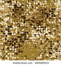 Seamless pattern consisting of squares with strokes and four-beam stars. Shades of green. Editable.