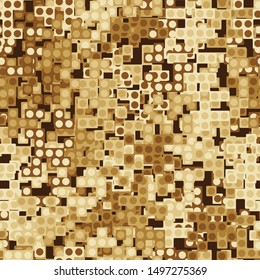 Seamless pattern consisting of squares with strokes and four-beam stars. Shades of green. Editable.