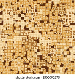 Seamless pattern consisting of squares with strokes and four-beam stars. Shades of green. Editable.