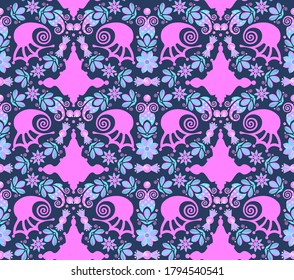 Seamless pattern consisting of sweets and flowers. Vector graphics