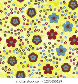 Seamless pattern consisting of symbolic five-petal flowers.
Translucent marble background.